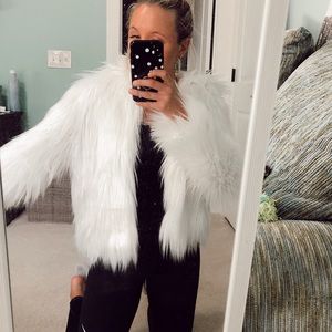 White faux fur jacket